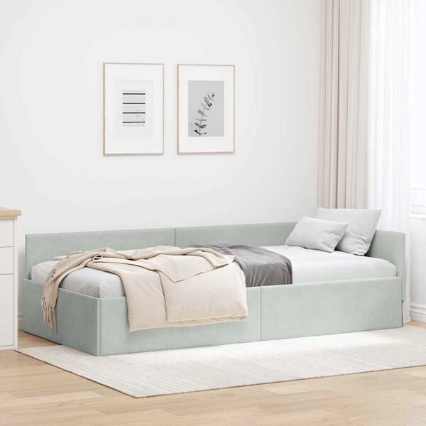vidaXL Corner Bed Frame Light Grey 100 cm x 200 cm Velvet