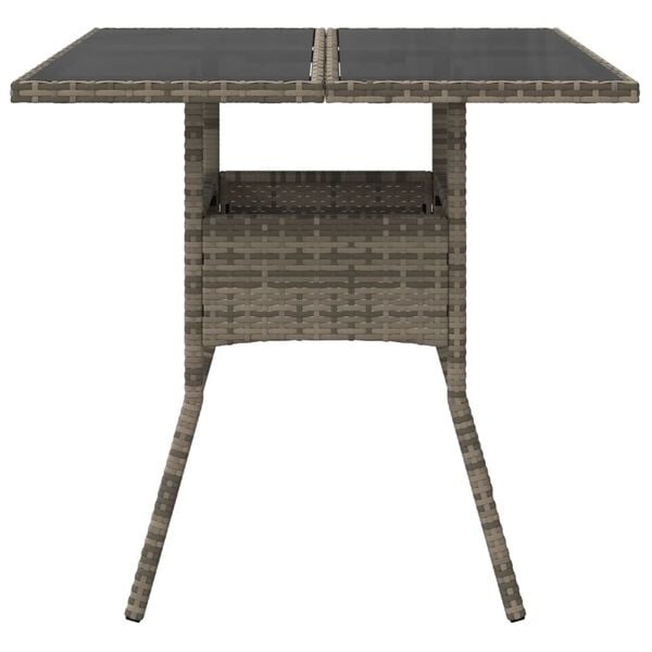 vidaXL Garden Table with Glass Top Grey 80x80x75 cm Poly Rattan