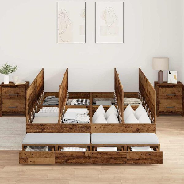vidaXL Storage Bed Frame with Drawer Old Wood 140 cm Engineered Wood