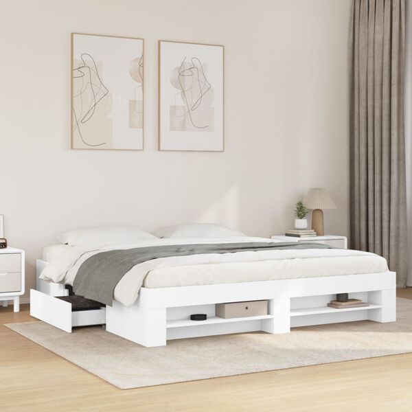 vidaXL Bed Frame without Mattress White 200x200 cm Engineered Wood
