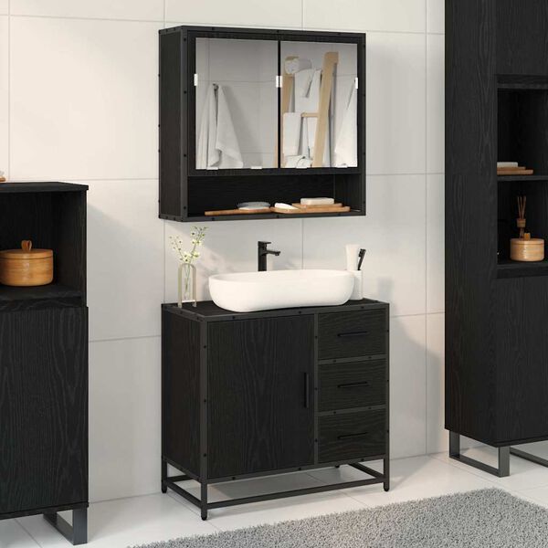 vidaXL Bathroom Furniture Set 2 pcs Black oak Engineered wood