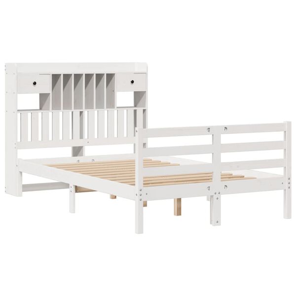 vidaXL Bookcase Bed without Mattress White 135x190 cm Doouble Solid Wood Pine