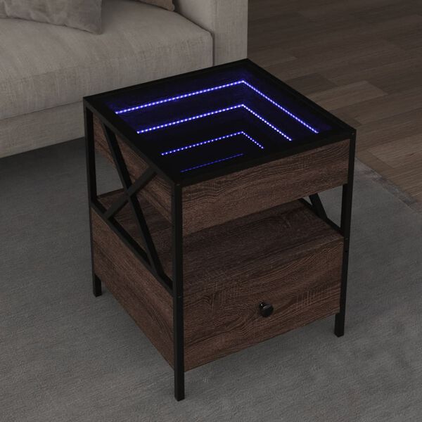 vidaXL Coffee Table with Infinity LED Brown Oak 40x40x51 cm