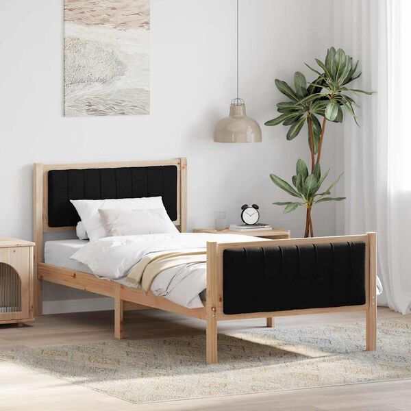 vidaXL Bed frame Brown and black 90 x 200 cm Solid pine wood