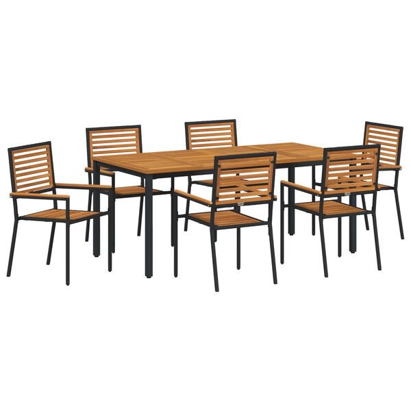 vidaXL Garden Dining Set 7 pcs Black and Brown Poly Rattan