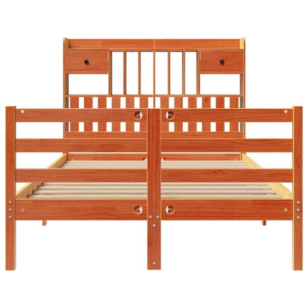 vidaXL Bookcase Bed without Mattress Wax Brown 135x190 cm Doouble Solid Wood Pine