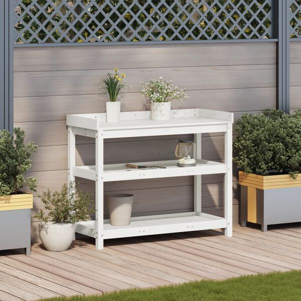 vidaXL Potting Table with Shelves White 108x45x86.5 cm Solid Wood Pine