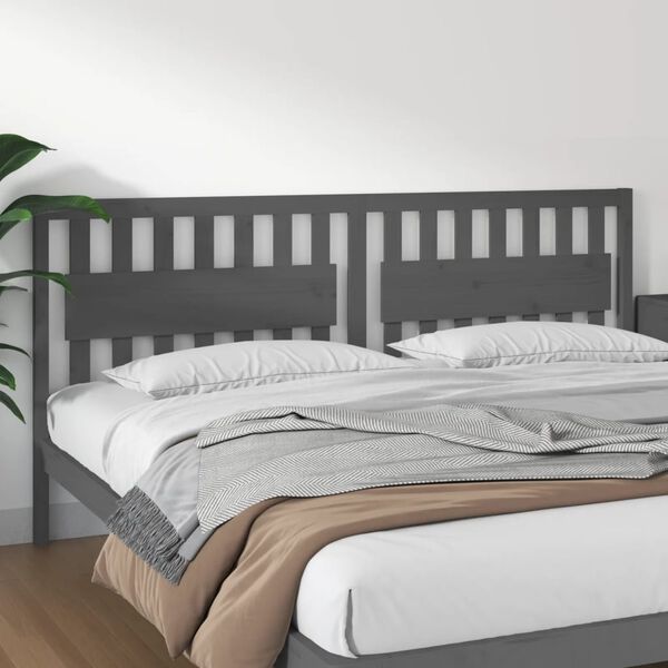 vidaXL Bed Headboard Grey 205.5x4x100 cm Solid Wood Pine