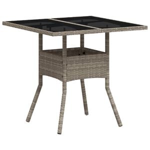 vidaXL Garden Table with Glass Top Light Grey 80x80x75 cm Poly Rattan