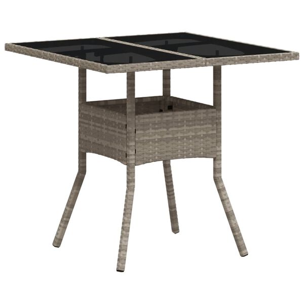 vidaXL Garden Table with Glass Top Light Grey 80x80x75 cm Poly Rattan