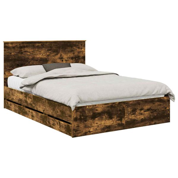 vidaXL Bed Frame with Drawer Smoked Oak 135 x 190 cm Engineer Wood