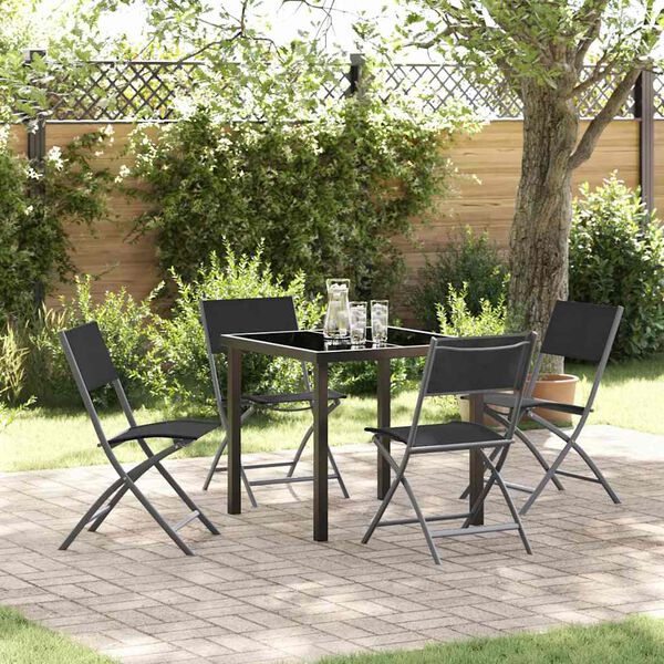 vidaXL Garden Dining Set Folding 5 pcs Black Powder-Coated Steel