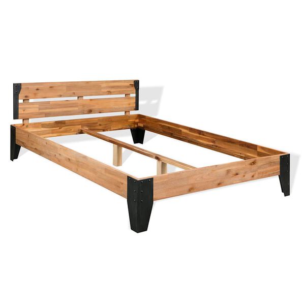 vidaXL Bed Frame without Mattress Solid Acacia Wood Steel 193x203 cm