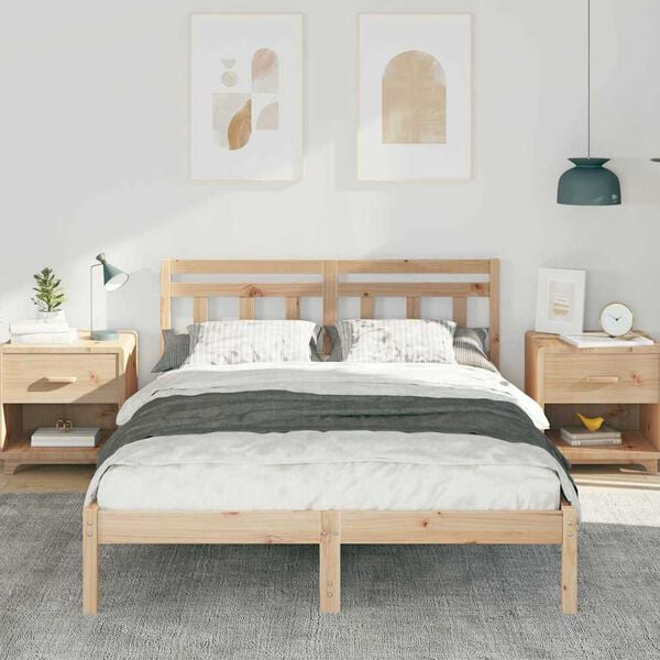 vidaXL Bed Frame Brown 135 x 190 cm Solid Pine Wood