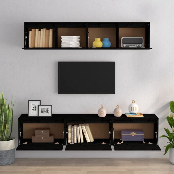 vidaXL TV Cabinets 5 pcs Black Solid Wood Pine