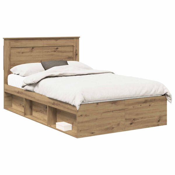 vidaXL Bed Frame with Drawer Artisian Oak 135 x 190 cm Solid Pine Wood