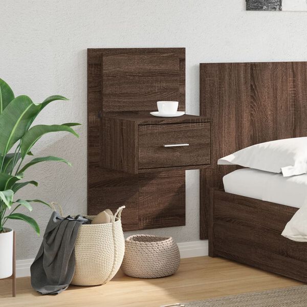 vidaXL Wall-mounted Bedside Cabinet with LED Lights Brown Oak