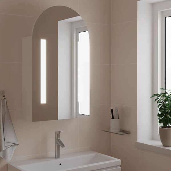 vidaXL Bathroom Mirror Cabinet with LED Light Arched White 42x13x70 cm