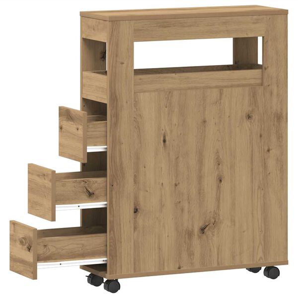 vidaXL Narrow Bathroom Cabinet with Wheels Artisian Oak Engineered Wood