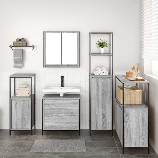 vidaXL Bathroom Furniture Set with Shelf 5 pcs Grey 76.5 x 35 x 95 cm