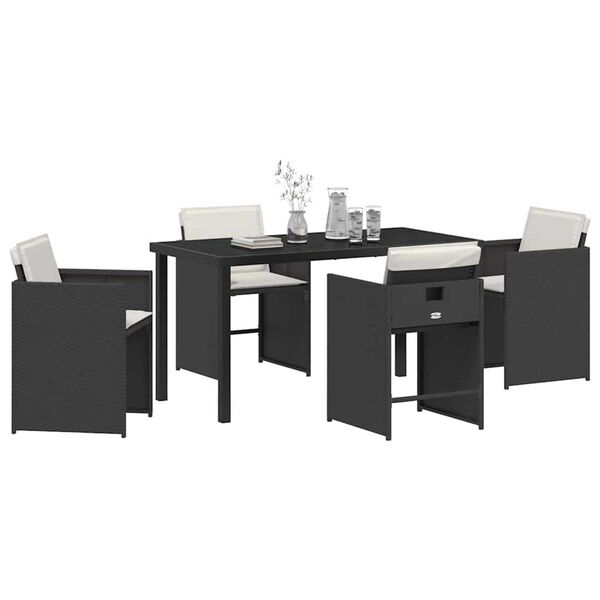 vidaXL Garden Dining Set 5 pcs Black Poly Rattan