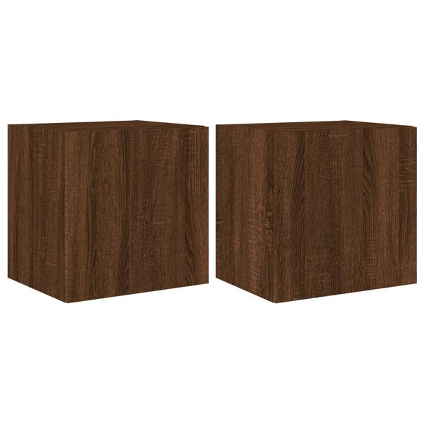 vidaXL TV Wall Cabinets with LED Lights 2 pcs Brown Oak 40.5x35x40 cm