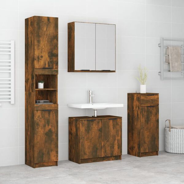 vidaXL 4 Piece Bathroom Cabinet Set Smoked Oak Engineered Wood