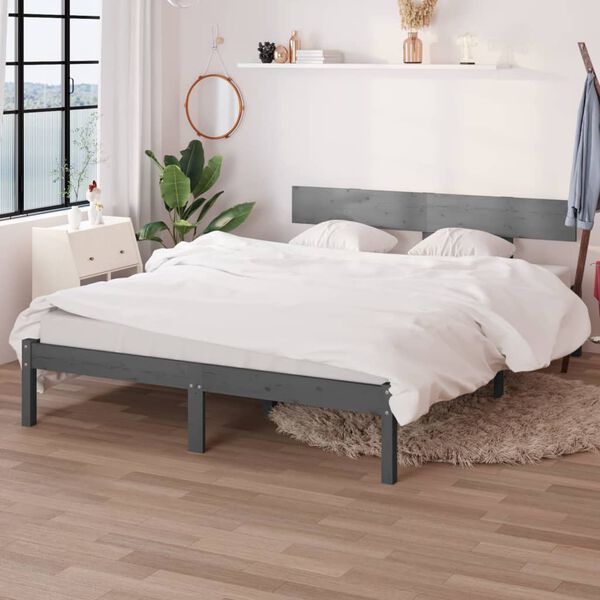 vidaXL Bed Frame without Mattress Grey Solid Wood Pine King Size