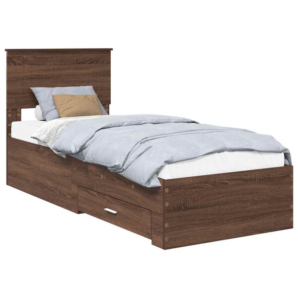 vidaXL Bed Frame Brown Oak and Silver 75 x 190 cm Engineered Wood