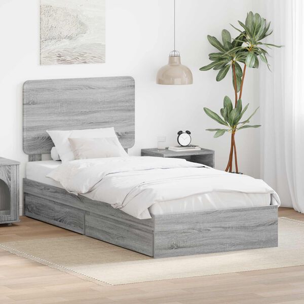 vidaXL Storage Bed with Drawer Grey Sonoma 75 x 190 cm Engineered Wood