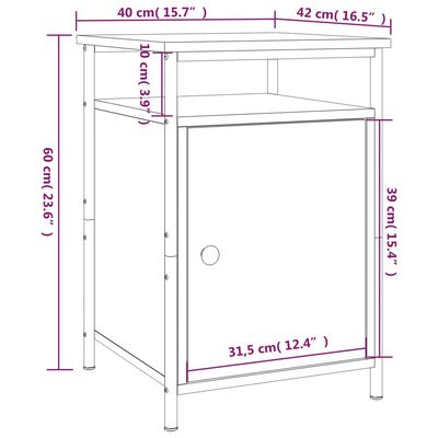 vidaXL Bedside Cabinet Smoked Oak 40x42x60 cm Engineered Wood