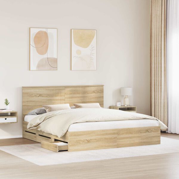 vidaXL Bed Frame with Drawer Sonoma Oak 180 x 200 cm Engineer Wood