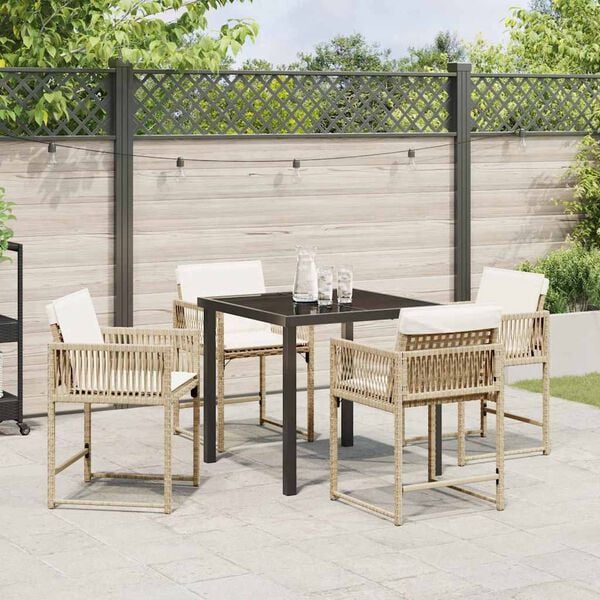 vidaXL Garden Dining Set 5 pcs Beige Poly Rattan