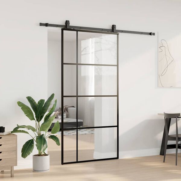 vidaXL Sliding Door with Hardware Set Black 102.5x205 cm ESG Glass