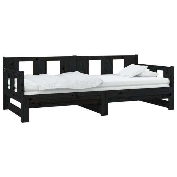 vidaXL Pull-out Day Bed without Mattress Black 2x(80x200) cm