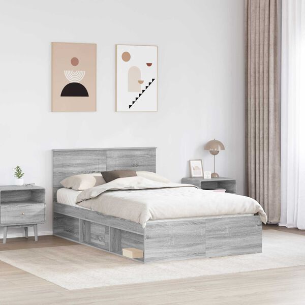 vidaXL Bed Frame Grey Sonoma 120 x 200 cm Engineered wood