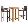 vidaXL 3 Piece Garden Bar Set Brown Solid Wood Acacia and Poly Rattan