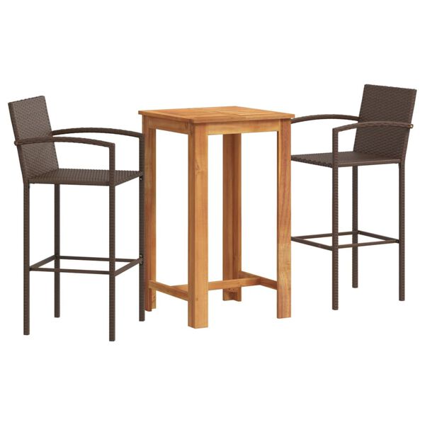 vidaXL 3 Piece Garden Bar Set Brown Solid Wood Acacia and Poly Rattan