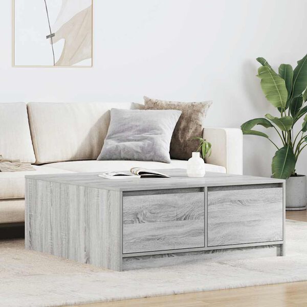 vidaXL Coffee Table with Drawers Grey Sonoma 100x100x40 cm