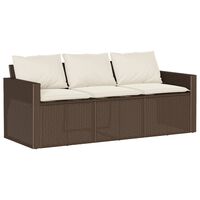 vidaXL Garden Sofa with Cushions 3-Seater Brown Poly Rattan