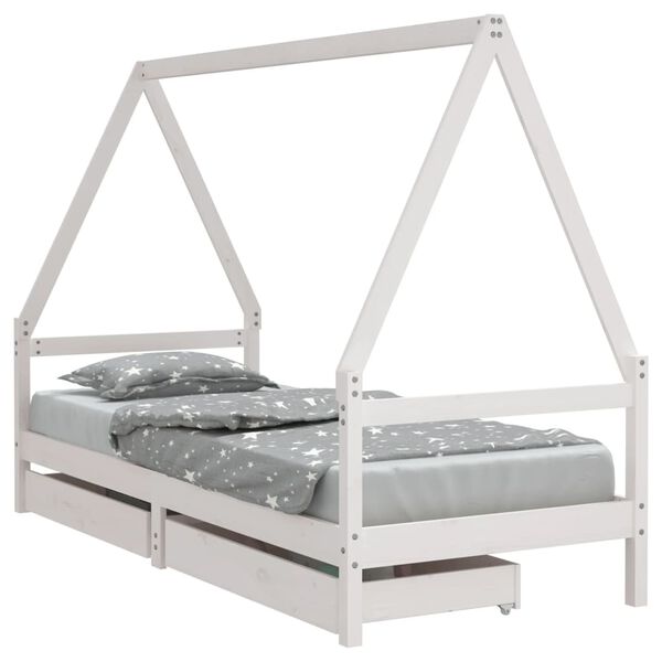 vidaXL Kids Bed Frame with Drawers White 80x200 cm Solid Wood Pine