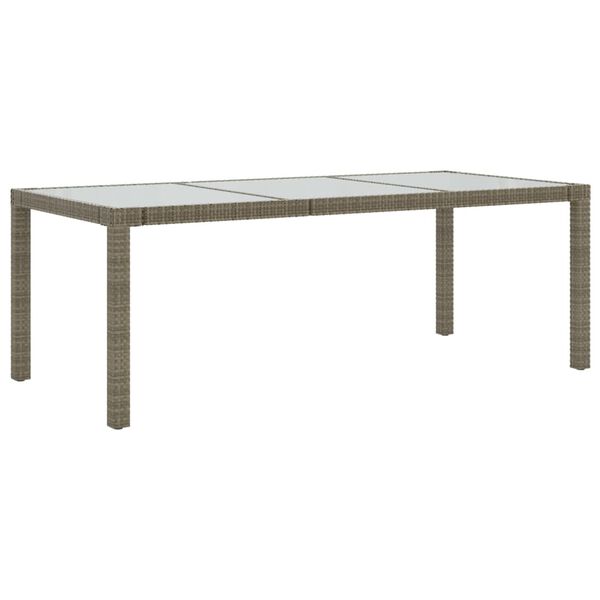 vidaXL Garden Table Grey 190x90x75 cm Tempered Glass and Poly Rattan