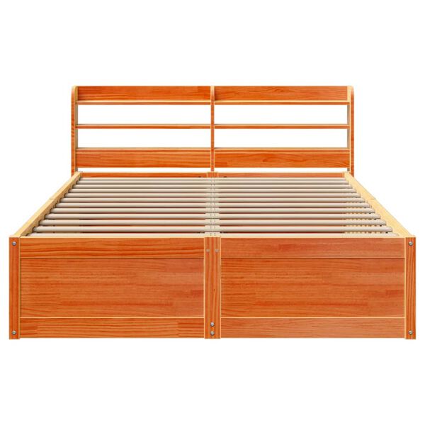 vidaXL Bed Frame with Headboard Wax Brown 150x200 cm King Size Solid Wood Pine