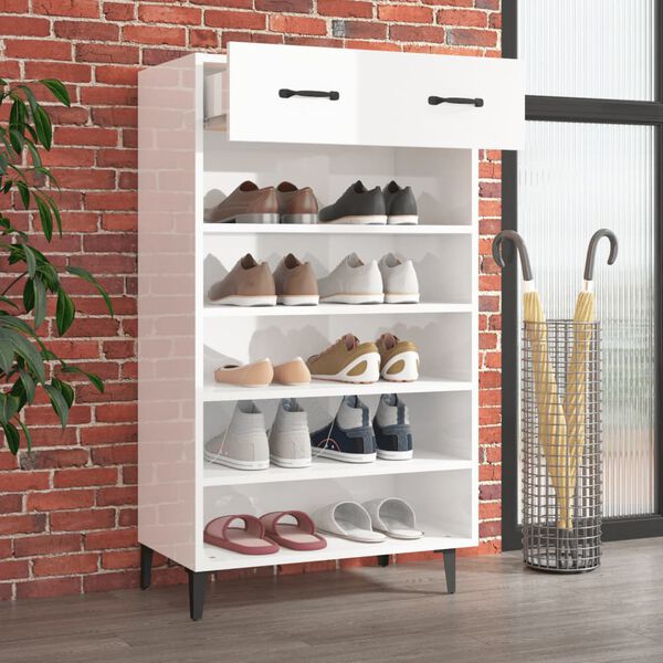 vidaXL Shoe Cabinet High Gloss White 60x35x105 cm Engineered Wood