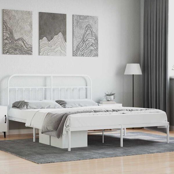 vidaXL Metal Bed Frame without Mattress with Headboard White 160x200cm