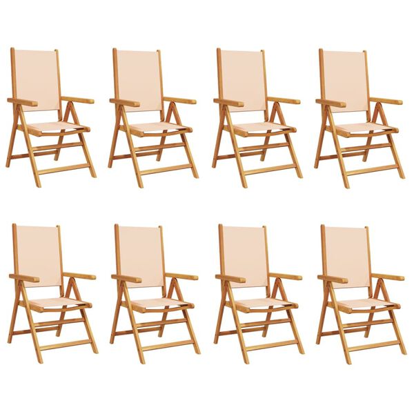 vidaXL Reclining Garden Chairs 8 pcs Beige Fabric and Solid Wood