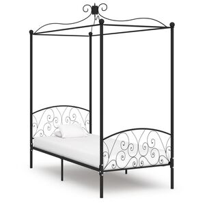vidaXL Canopy Bed Frame without Mattress Black Metal 90x200 cm