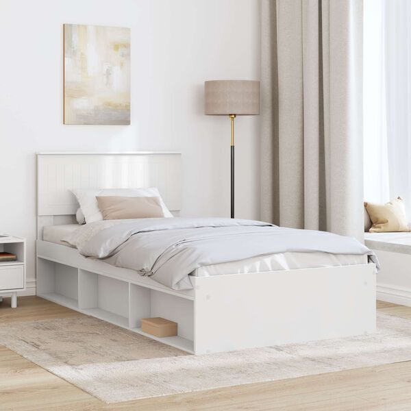 vidaXL Bed Frame with Headboard White 100 x 200 cm Solid Pine Wood
