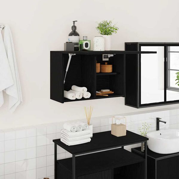 vidaXL Bathroom Wall Cabinet Black 60x25x40 cm Engineered Wood