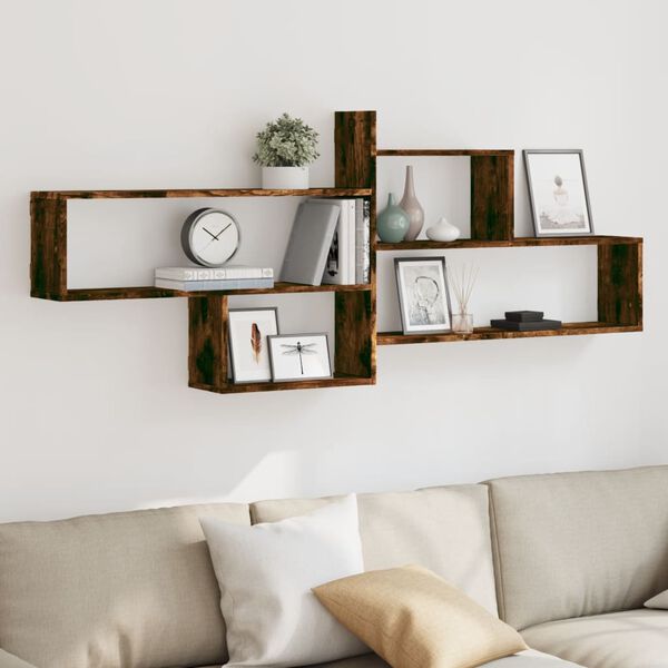 vidaXL Wall Shelf Smoked Oak 167.5x18x68 cm Engineered Wood